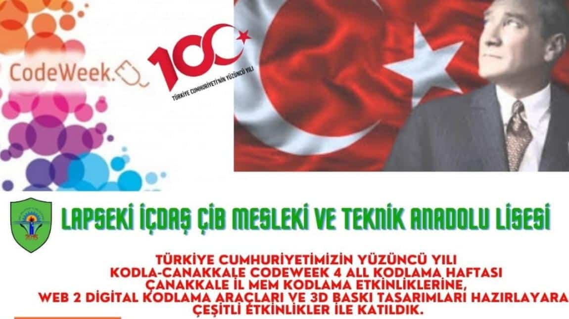 Türkiye Cumhuriyeti'nin 100.Yılı Kodla Canakkale Codeweek Kodlama Haftası Etkinlikleri 